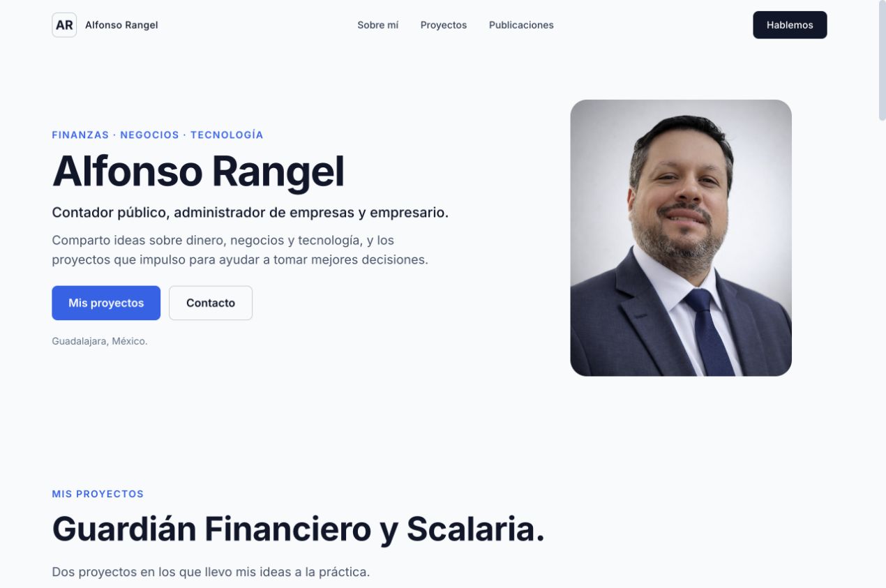 Captura de la página pública de AlfonsoRangel.com