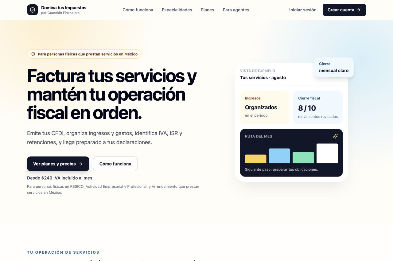 Captura de la página pública de Domina tus Impuestos