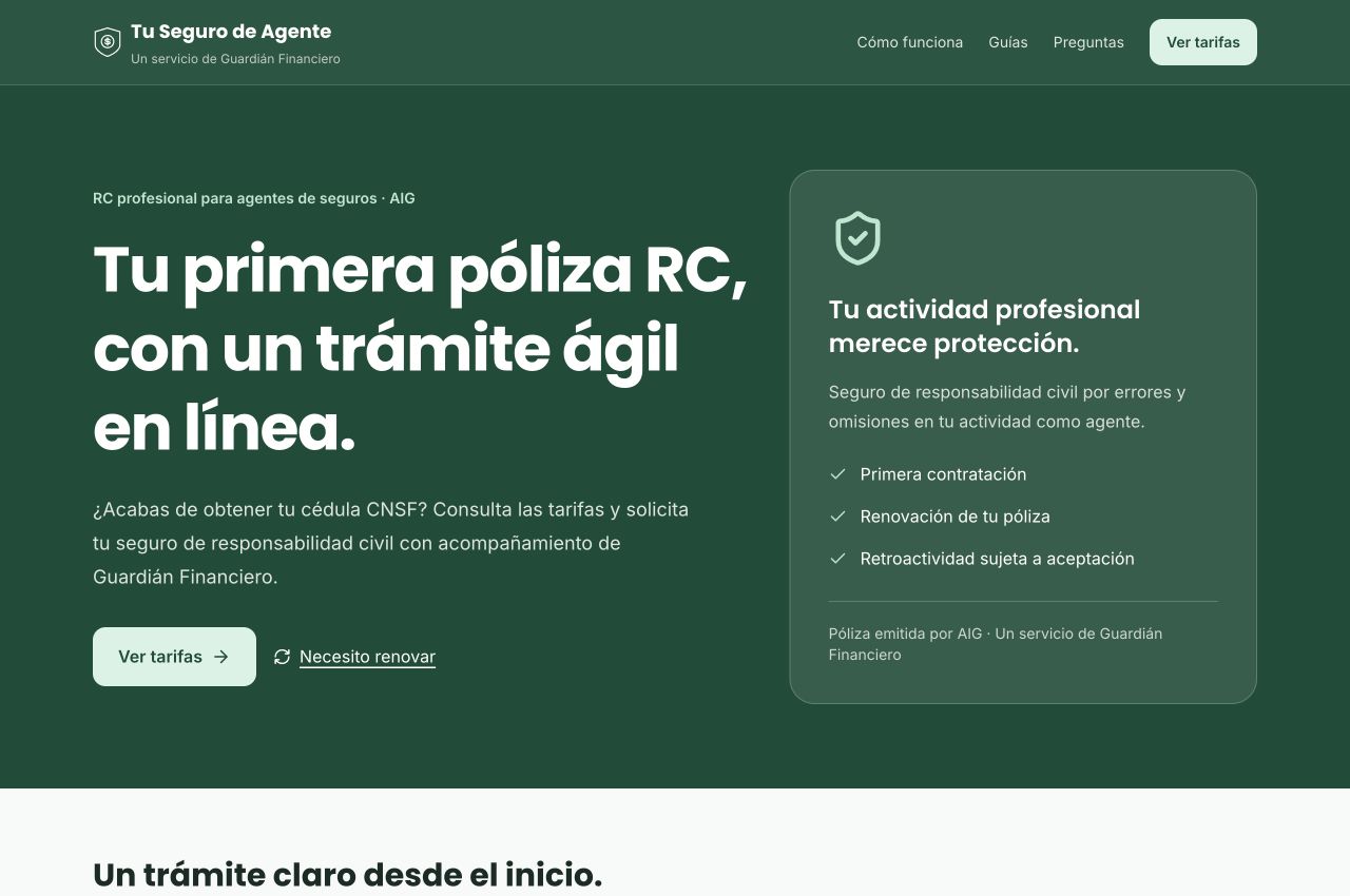 Captura de la página pública de Tu Seguro de Agente